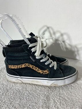 Vans Sk8 Hi Top Black Suede Cheetah Stripe Shoes Youth Size 3.5